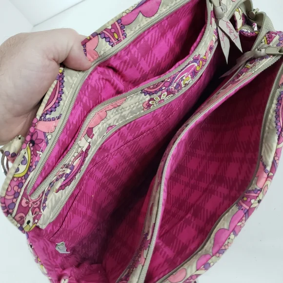 Vera Bradley Pink And Gray "Paisley Meets Plaid" Mandy Shoulder Bag Purse - Picture 4 of 6